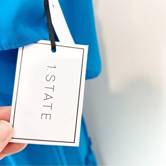 1. STATE BLUE STRAPLESS RUFFLE TOP TIERED SMOCKED WAIST MIDI DRESS SZ MEDIUM NEW - Picture 6 of 10